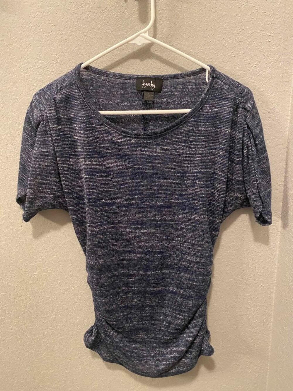 By & By Navy Blue Marled Knit Short Sleeve Top
